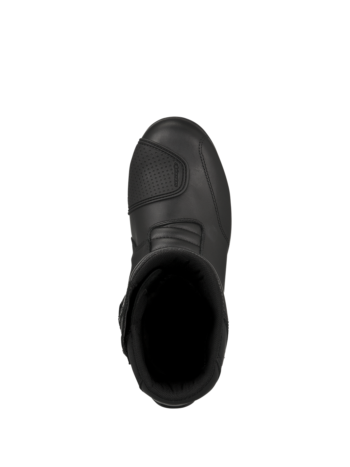 Botas Alpinestars Web GORE-TEX, botas de moto touring en color negro, vista desde arriba que muestra la apertura interior y el protector de cambio texturizado, construcción de cuero duradero para conducción en carretera