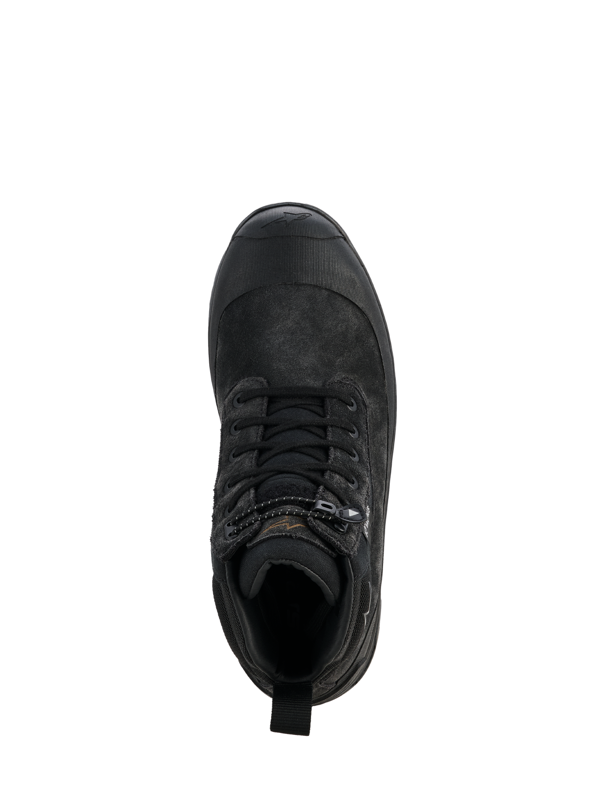 Alpinestars Botas Judy WP para Mujer, negras, vista superior de una sola bota de moto, diseño inspirado en botas de combate con cordones y cierre de cordón ajustable, protección de puntera de goma, construcción duradera de cuero y textil para conducción en carretera
