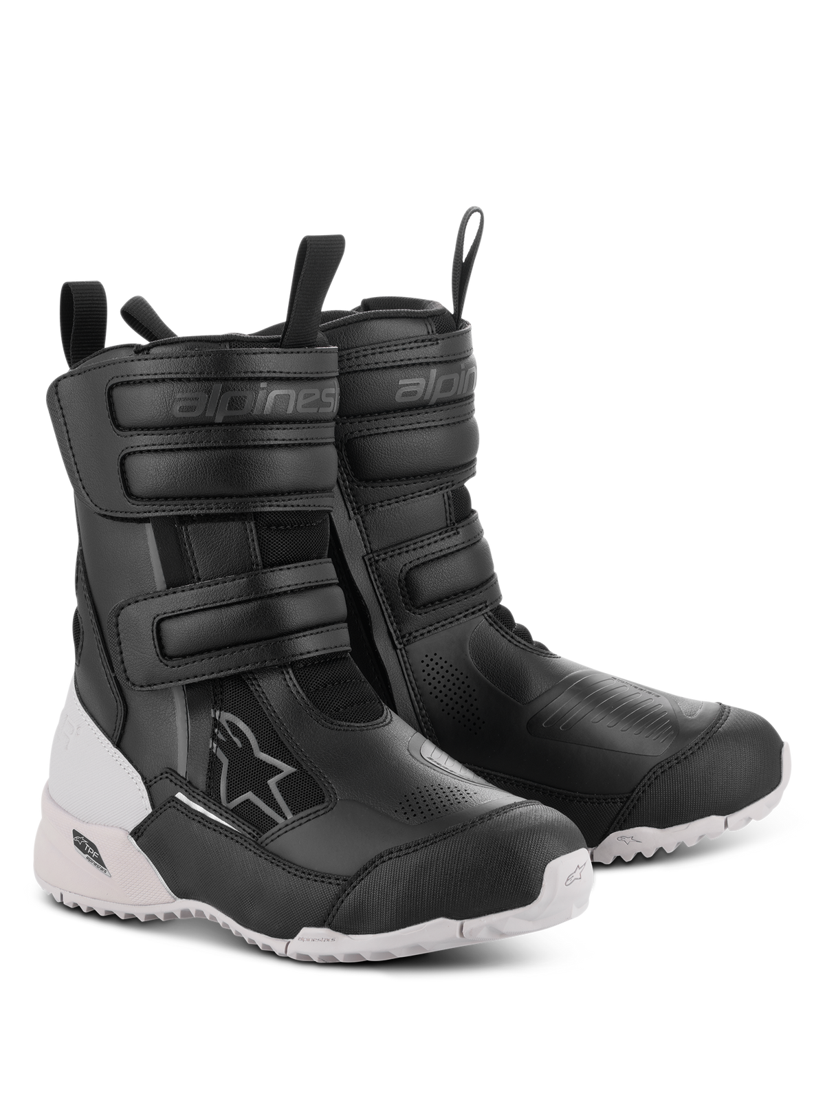 Botas Alpinestars Stella RT-7 Touring Drystar para mujer, botas de moto, negras y blancas, con correas dobles de velcro y entrada de doble cremallera, construcción duradera de microfibra y tejido, suela de tacos blanca y robusta con protección TPF, diseño listo para la aventura