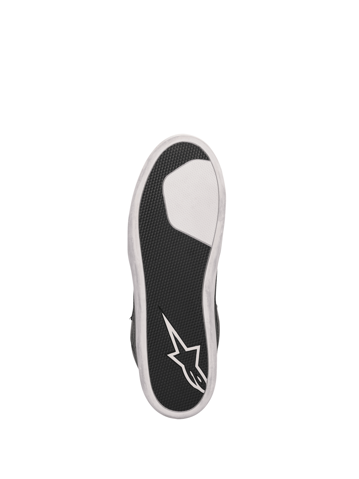 Suela de los zapatos de moto Alpinestars J-6 Impermeable, suela cup de goma vulcanizada negra y blanca con logotipo de estrella y diseño de alto agarre