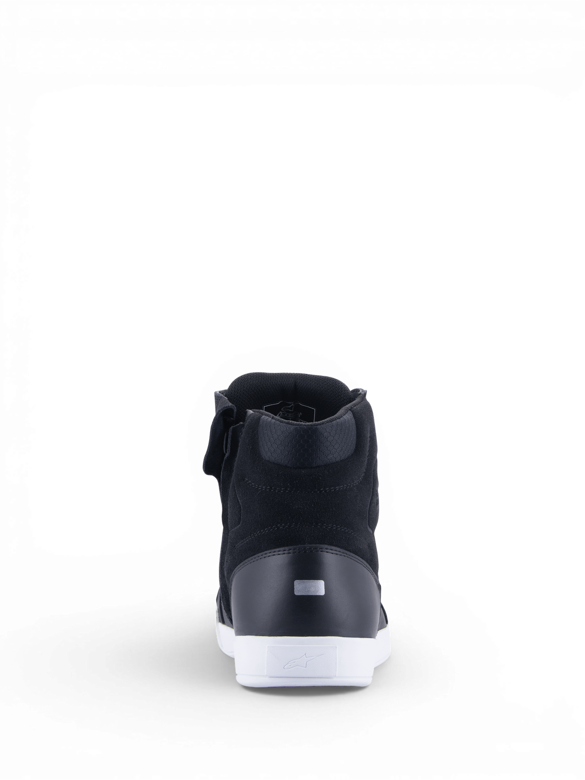 Alpinestars Stella Chrome Drystar, zapatos de moto para mujer, negros y blancos, vista trasera, diseño urbano e impermeable