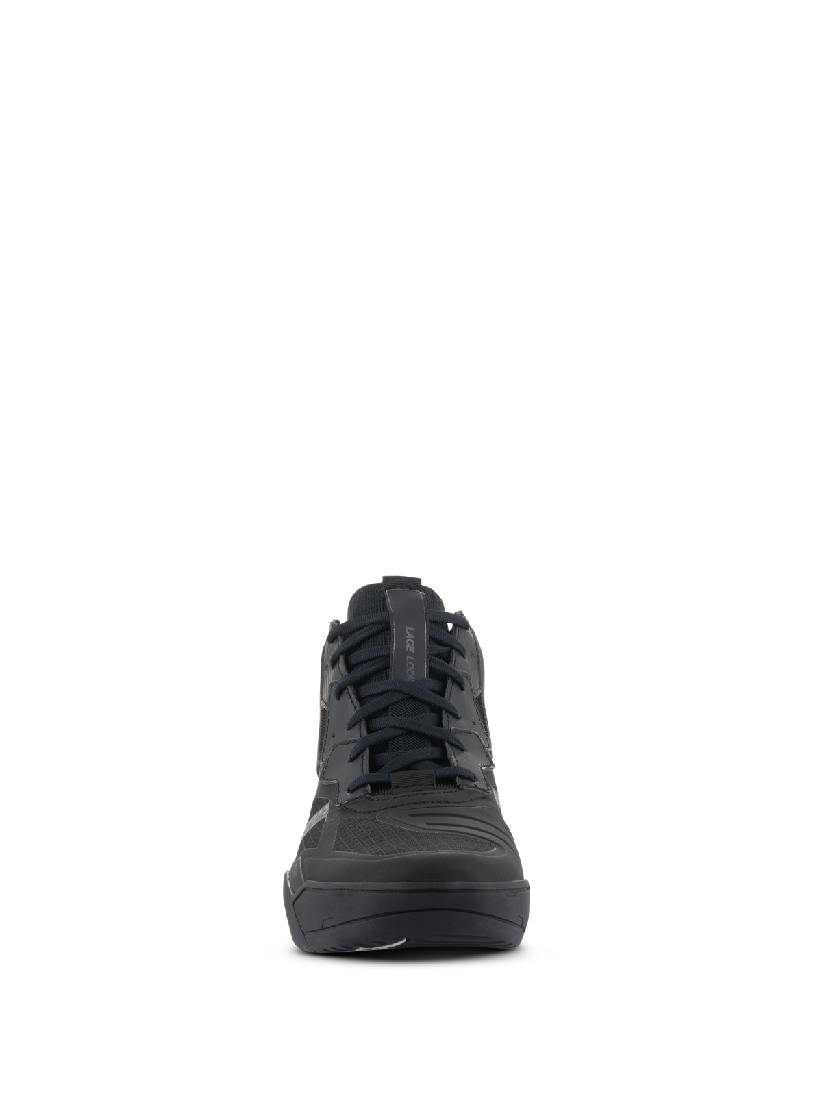 Zapatos Alpinestars Speedflight, calzado para motociclismo de alto rendimiento, color negro, vista frontal, parte superior de ripstop de alto rendimiento con refuerzos sin costuras, diseño de estilo urbano con sistema de cierre de cordones para conducción urbana.