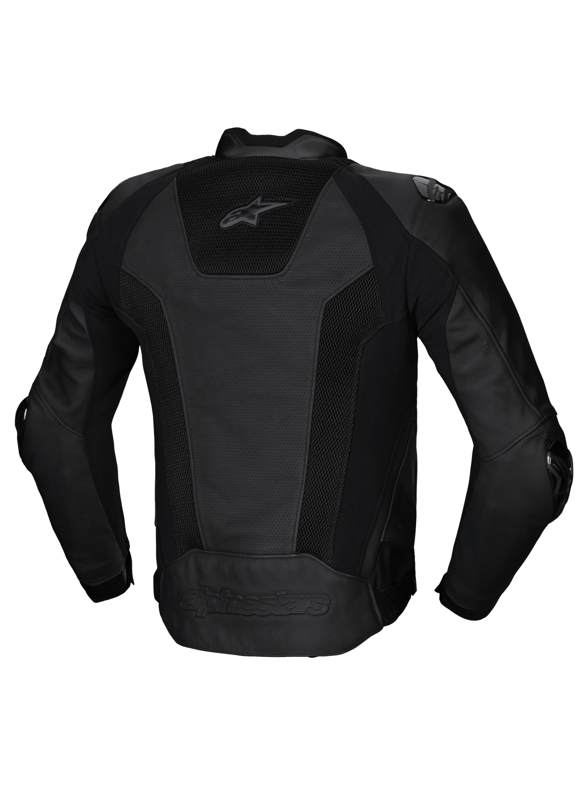 Alpinestars Chaqueta De Cuero Missile V3 Airflow, vista trasera de chaqueta de moto de carreras para hombre en negro con paneles de cuero perforado e inserciones elásticas, certificado CE clase AA