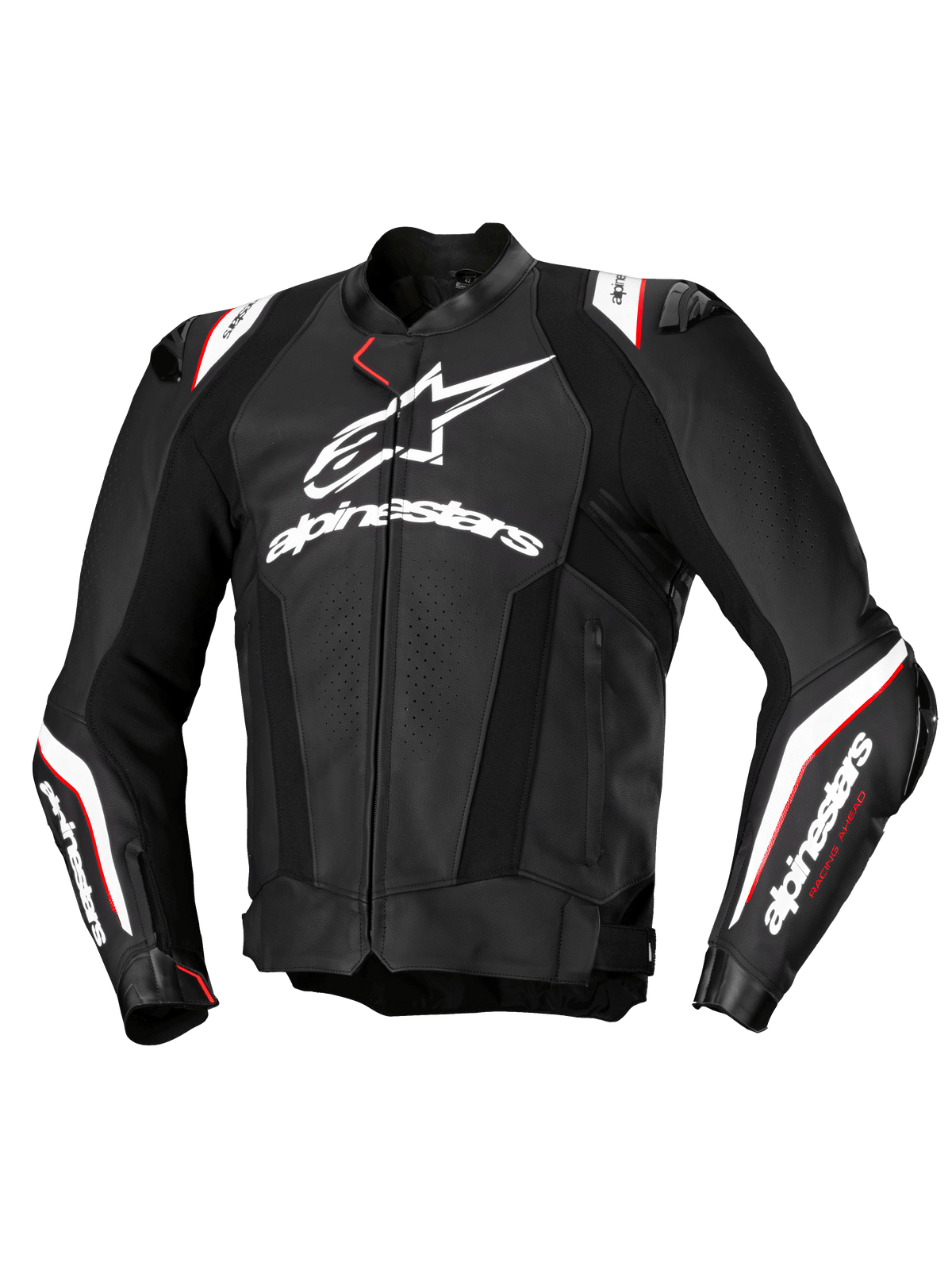 Alpinestars Chaqueta De Cuero Missile V3 Ignition, chaqueta de moto de carreras para hombre, negra y blanca con detalles en rojo, certificada CE AA, construcción de cuero bovino premium