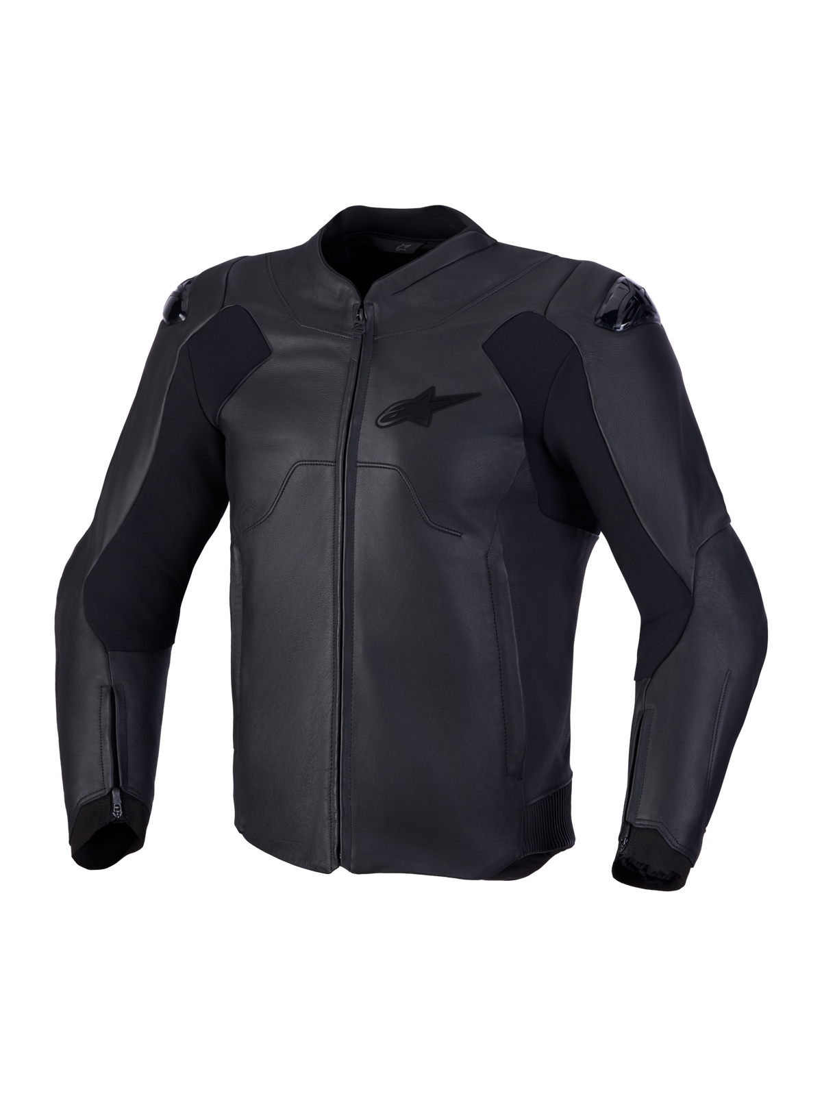 Alpinestars Caliber V2, chaqueta de moto de cuero para carretera, negra, con certificación CE, protecciones en los hombros y paneles elásticos