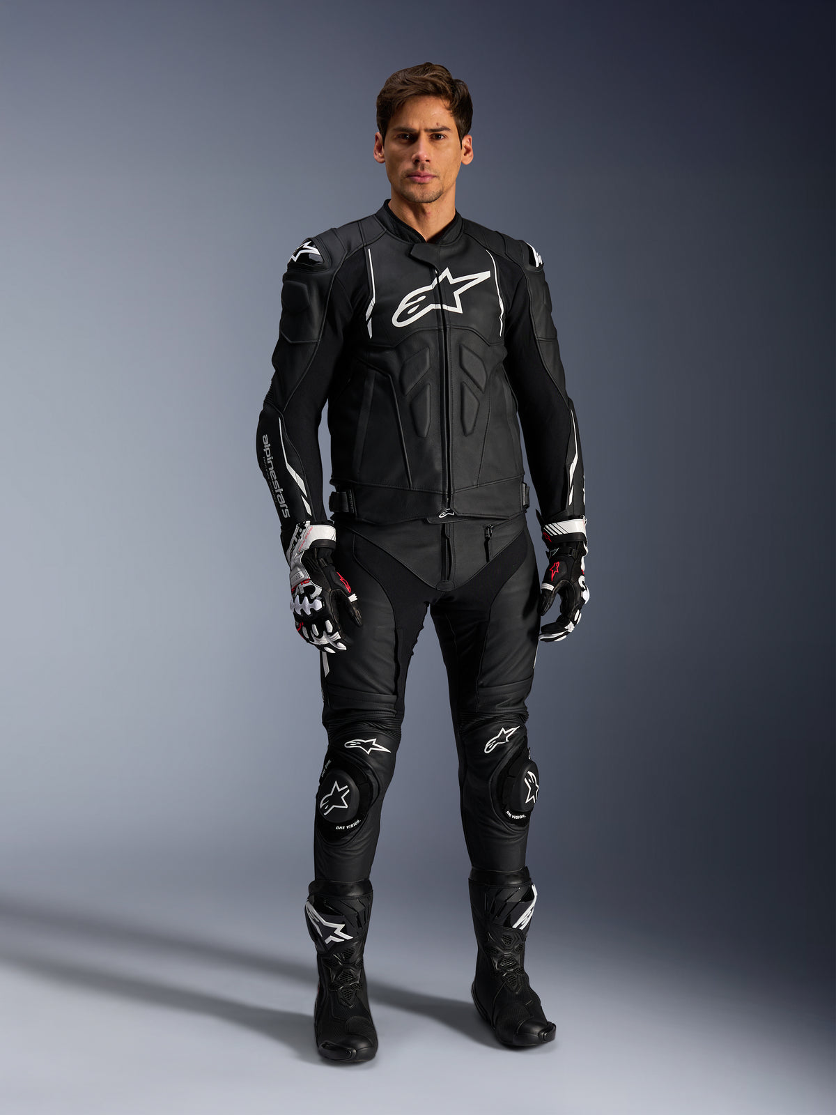 Alpinestars chaqueta de cuero Dusk, para hombre, negra y blanca, de cuero bovino, para uso deportivo y carreras de carretera.