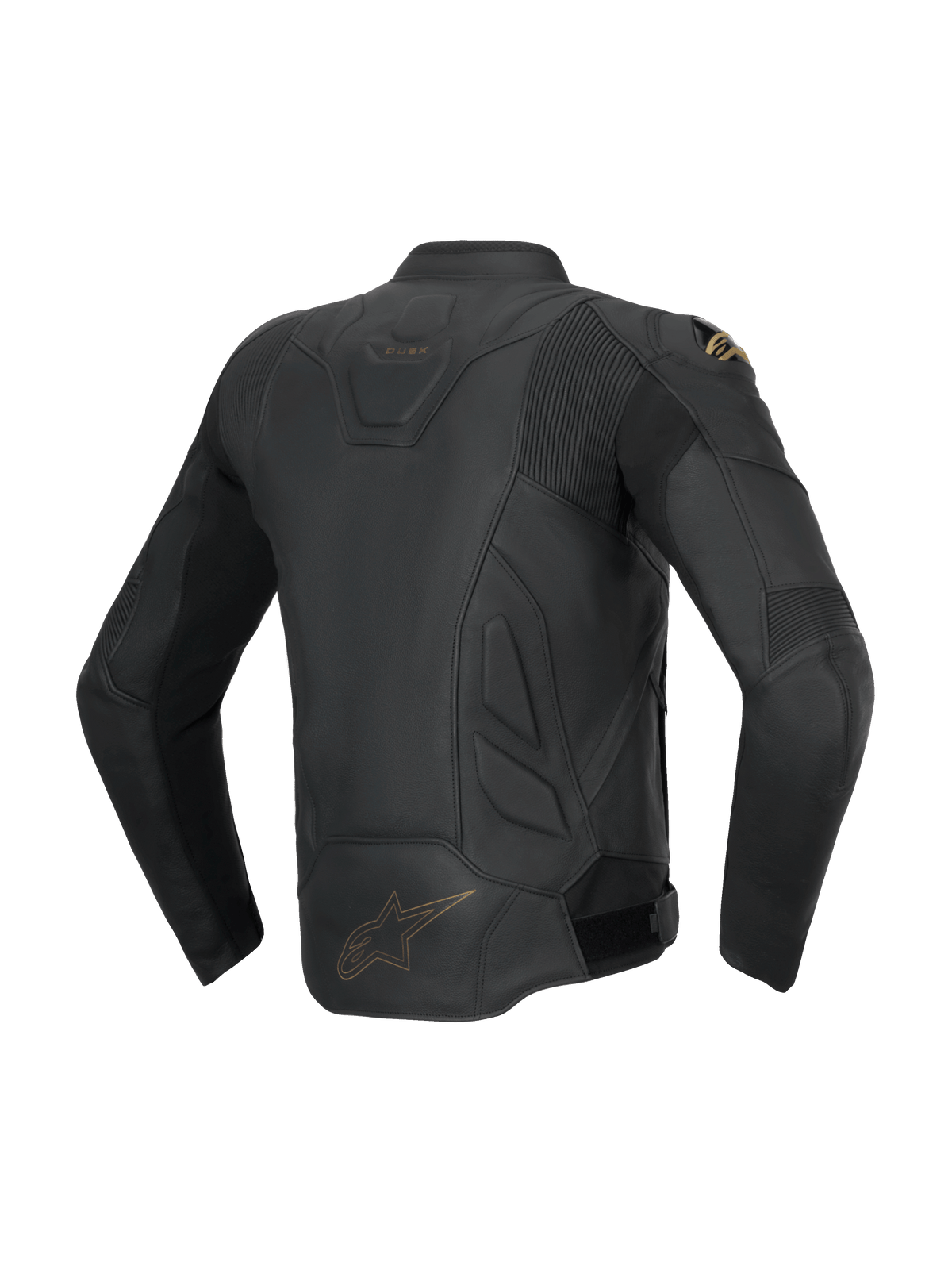 Alpinestars chaqueta de cuero Dusk, chaqueta de moto de hombre, negra, vista trasera con paneles de acordeón, cuero bovino