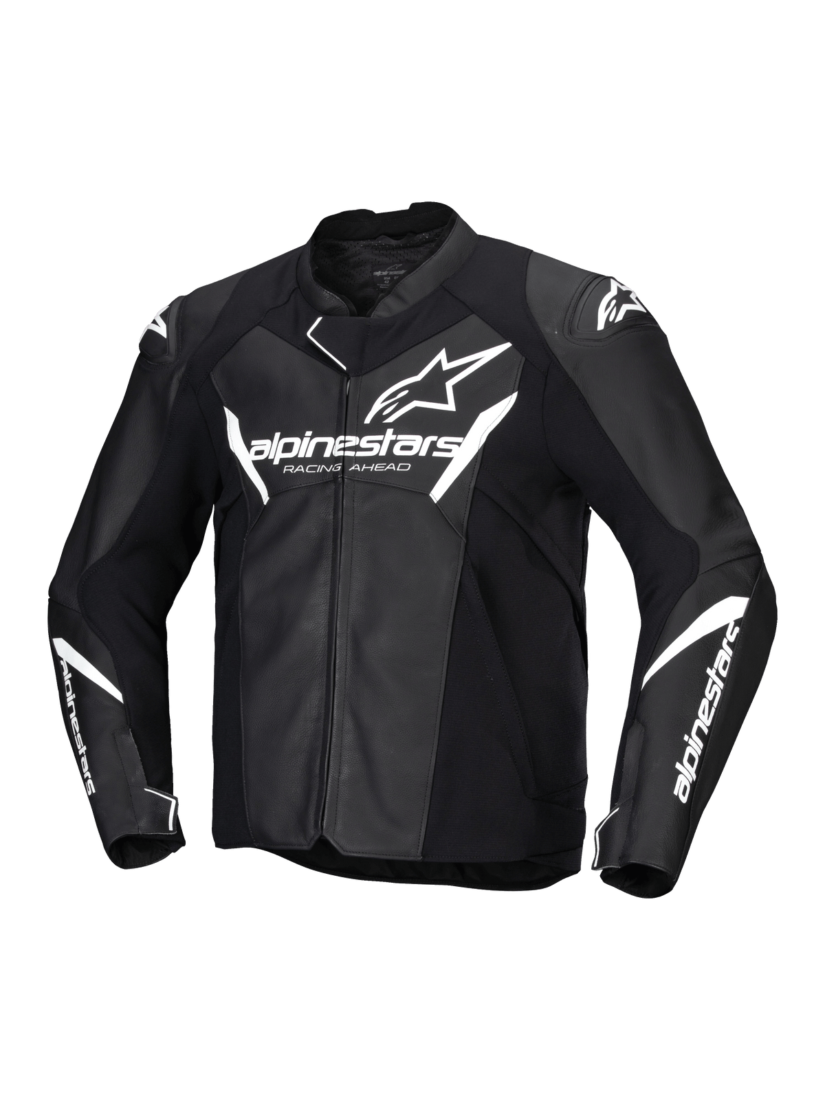 Alpinestars Chaqueta De Cuero Faster V3, chaqueta de moto deportiva para hombre en negro y blanco, construcción de cuero premium con certificación CE clase AA