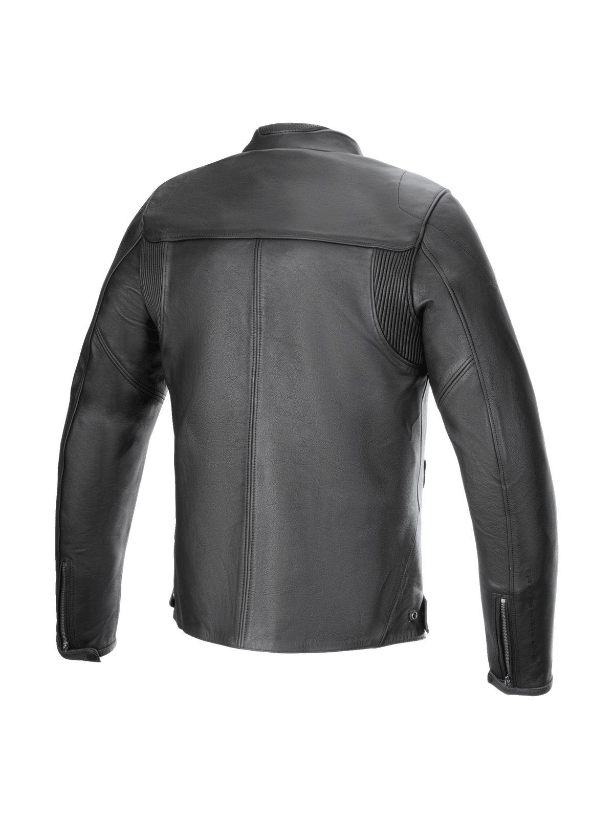 Chaqueta de cuero Blacktrack de Alpinestars, negra, con paneles de acordeón para moto urbana.