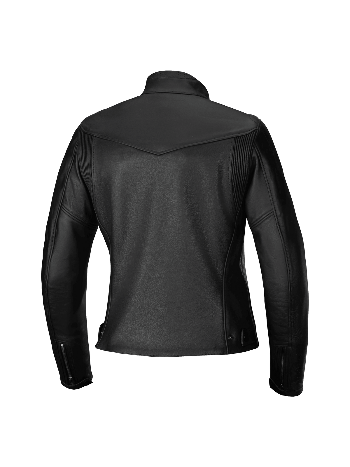 Alpinestars Tory Women Leather Jacket, Motorcycle Jacket, Black, rear view featuring a tailored feminine fit, leather accordion panels on the shoulder blades, zippered cuffs, and premium bovine leather texture.