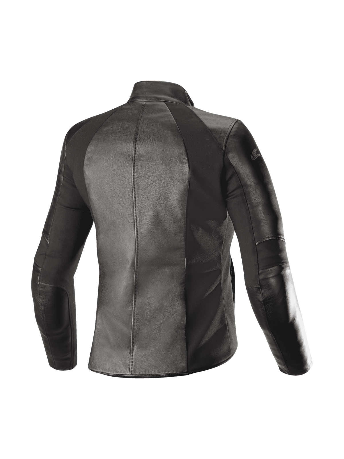 Alpinestars Stella Vika V2, chaqueta de cuero para moto urbana de mujer, negra, paneles elásticos de aramida, vista trasera.