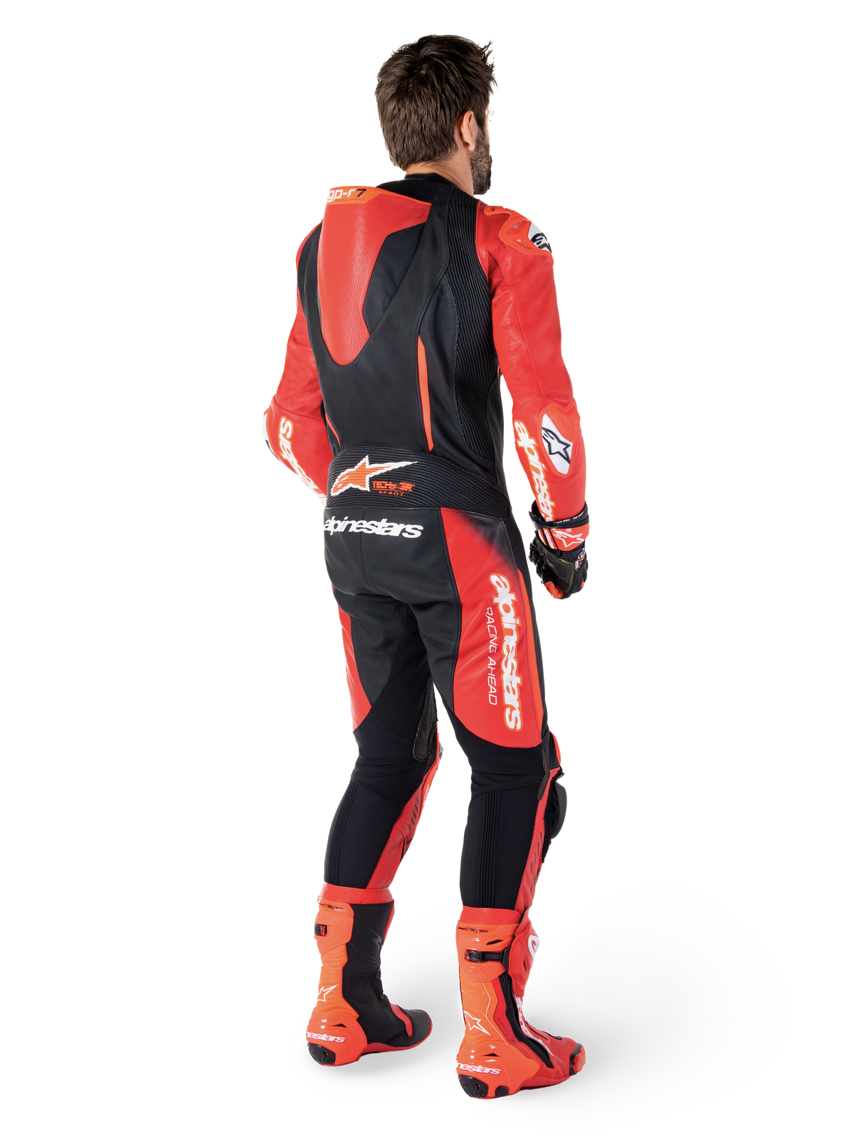 Alpinestars Mono De Cuero 1 Pieza GP-R7, mono de carreras para moto, negro y rojo, con joroba aerodinámica, cuero bovino