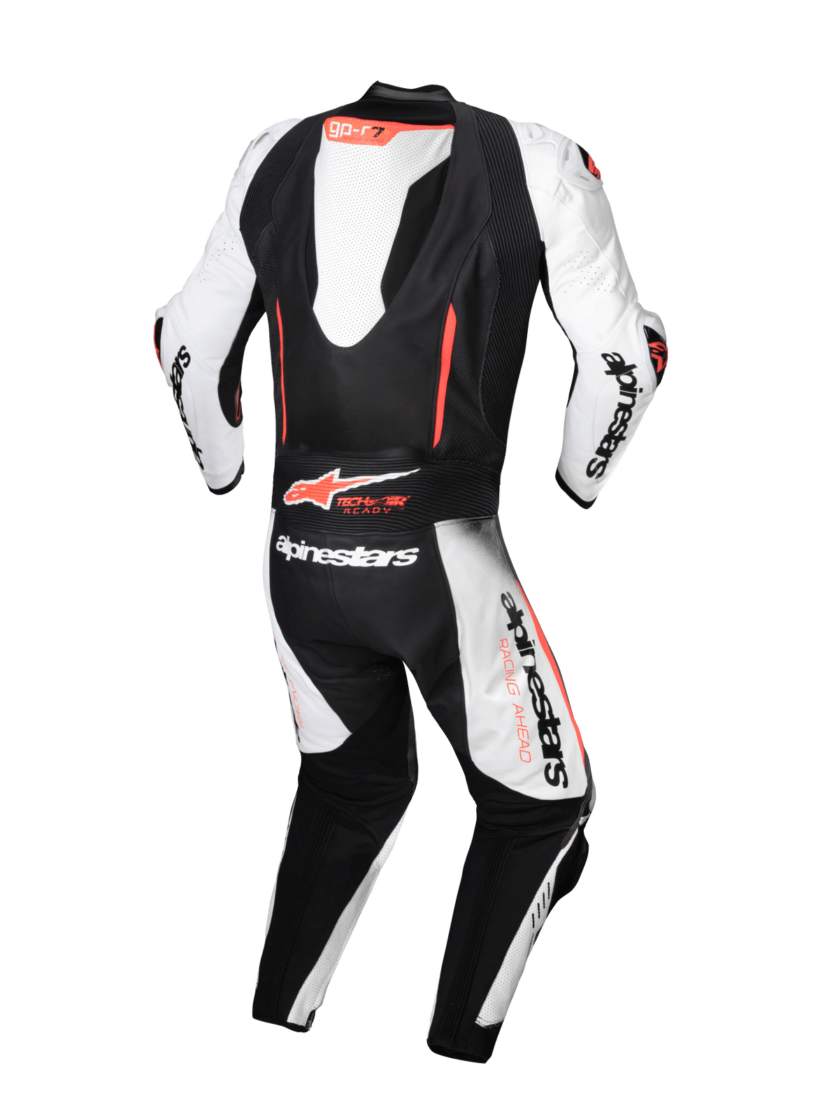 Alpinestars GP-R7 1-Piece Leather Suit, white and black motorcycle racing suit, Tech-Air ready with aerodynamic back hump.