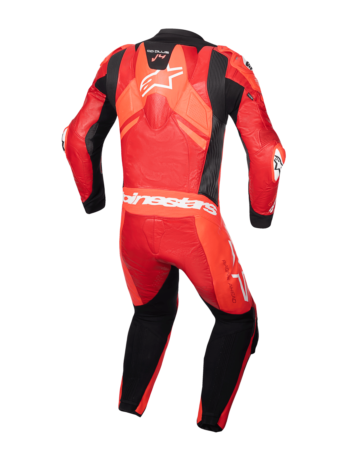 Alpinestars Mono de cuero GP Plus V4 Sprint 1 Pieza, mono de carreras para hombre, rojo flúor y negro con joroba aerodinámica