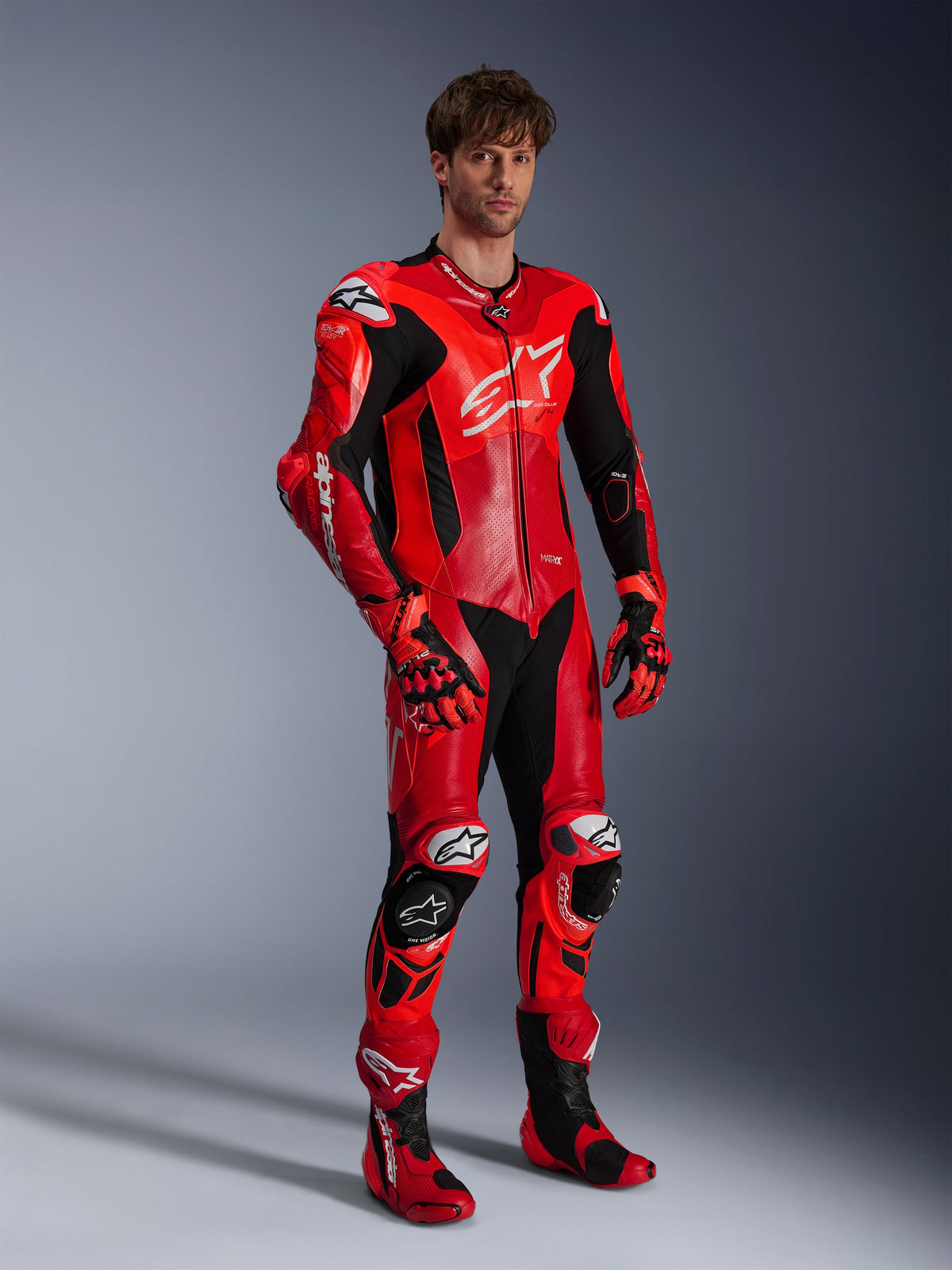 Alpinestars mono de cuero GP Plus V4 Sprint 1 pieza de carreras para hombre, rojo y blanco, preparado para Tech-Air.