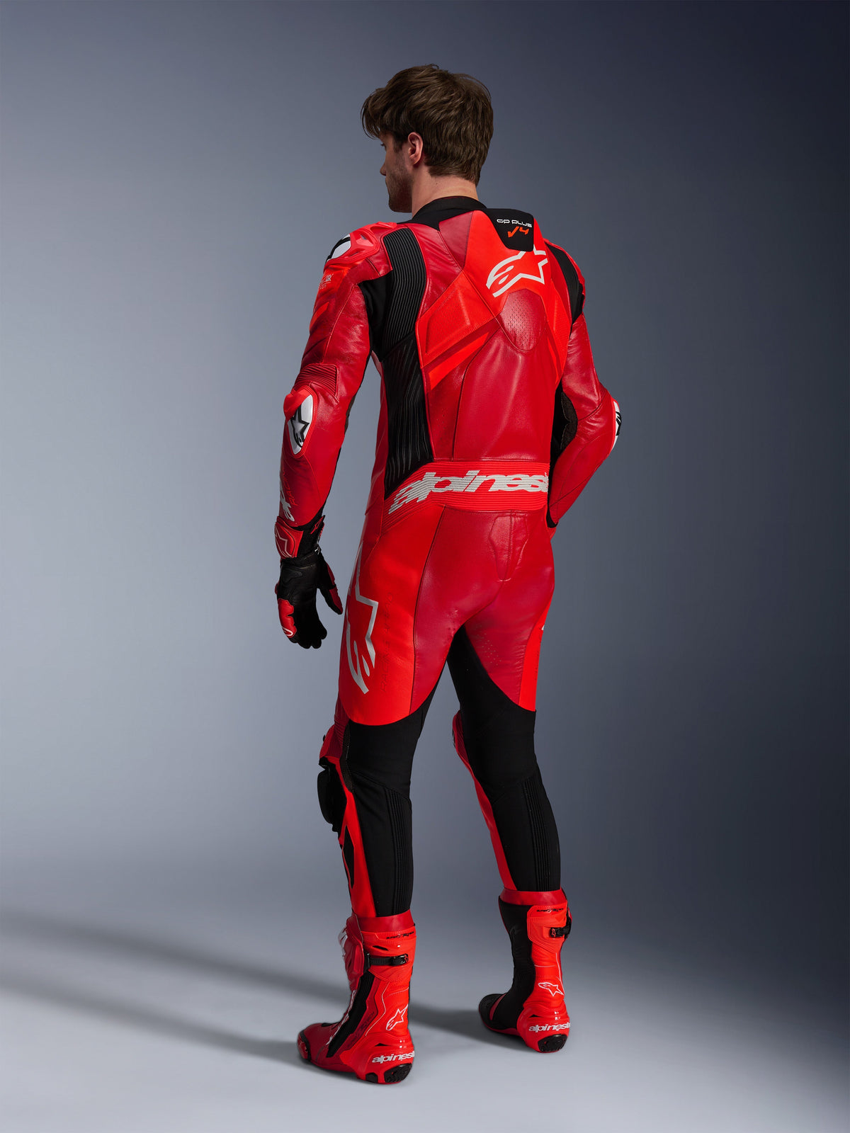 Alpinestars Mono De Cuero GP Plus V4 Sprint 1 Pieza, de carreras para hombre, rojo y negro, joroba aerodinámica, cuero de competición, preparado para Tech-Air®