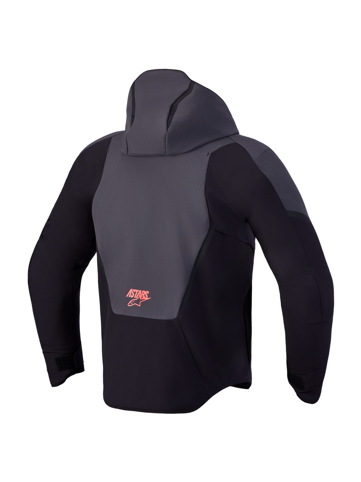Alpinestars Aeroshell Wp Chaqueta, chaqueta de moto impermeable con capucha, negro y gris oscuro, vista trasera con detalle de logotipo