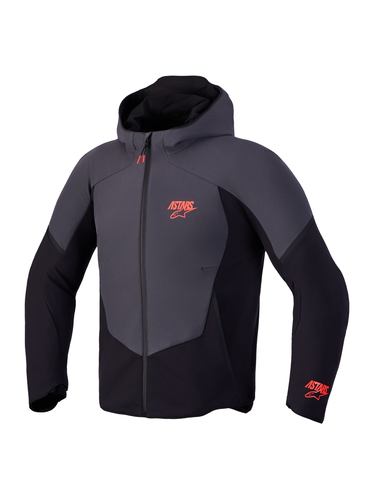 Alpinestars Aeroshell Wp Chaqueta, chaqueta de moto impermeable con capucha, negro y gris oscuro con detalles de logotipo rojo