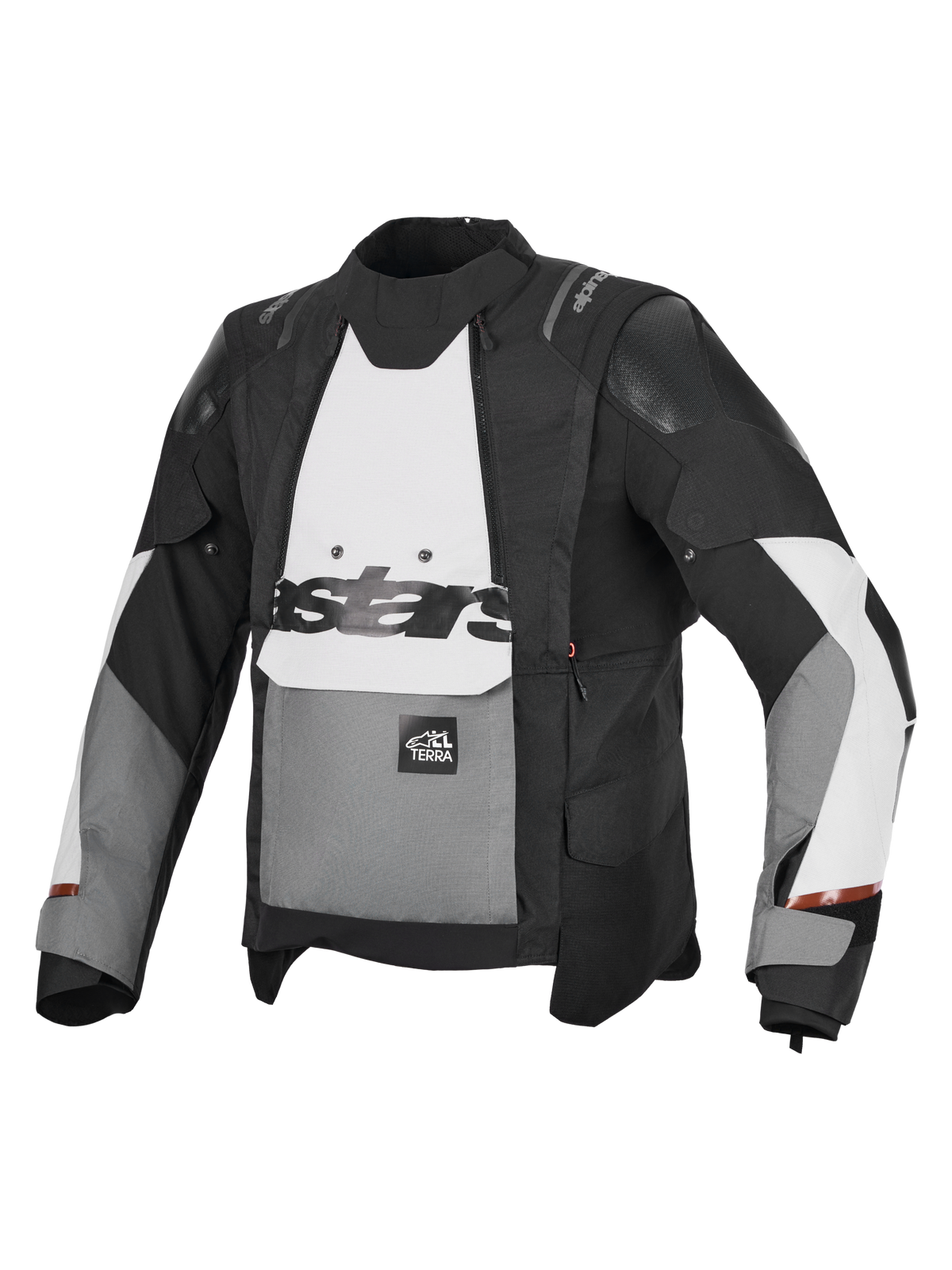 Alpinestars Harok V2 Drystar Jacket, All-Terrain Adventure Motorcycle Textile Jacket, Men's Dark Gray, Ice Gray, and Black, featuring a waterproof Drystar membrane and modular ventilation construction