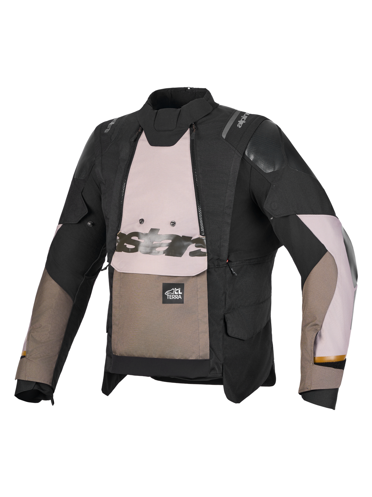 Alpinestars Harok V2 Drystar Jacket, Adventure Motorcycle Textile Jacket, Aluminum, Walnut, and Black, featuring Drystar waterproof protection, CE certified armor, and asymmetrical front construction