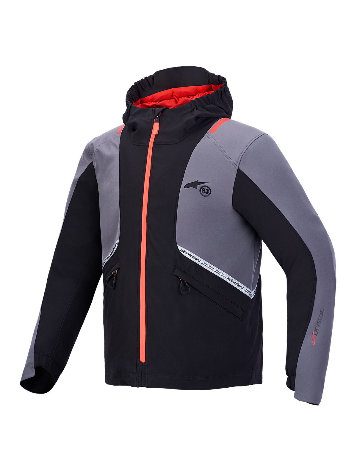 Alpinestars C 5 Drystar Jacket, chaqueta de moto impermeable con capucha integrada, negra y gris oscura con detalles en rojo, certificada CE