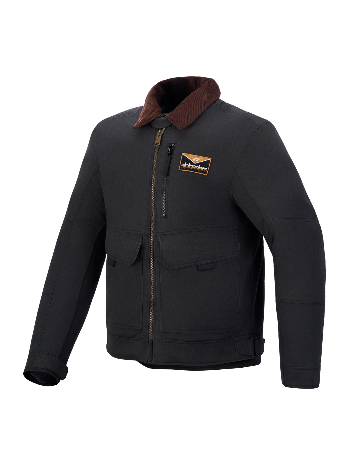 Alpinestars Mustang Wp Chaqueta, chaqueta de moto urbana e impermeable gris antracita y marrón con cuello de pana y bolsillos frontales