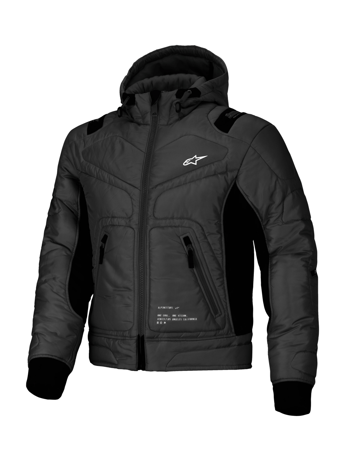 Alpinestars Chaqueta Mohobbs Impermeable, chaqueta bomber de moto urbana para hombre en negro, con construcción acolchada, capucha integrada y protección certificada CE