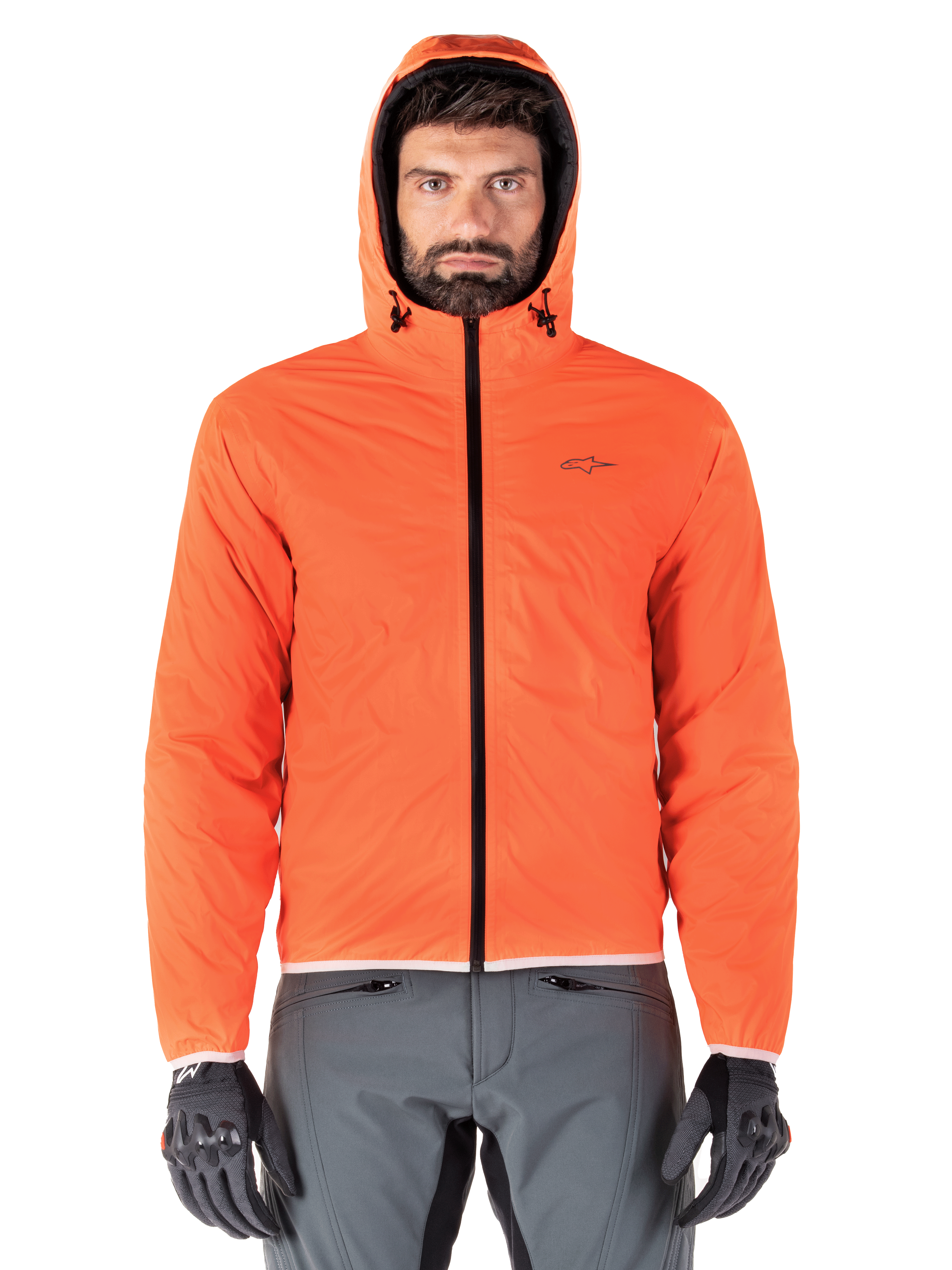 Chaqueta impermeable Alpinestars Mohobbs, chaqueta bomber acolchada para moto, negro y naranja flúor, diseño acolchado con capucha antitormentas, equipamiento de conducción inspirado en el estilo urbano streetwear