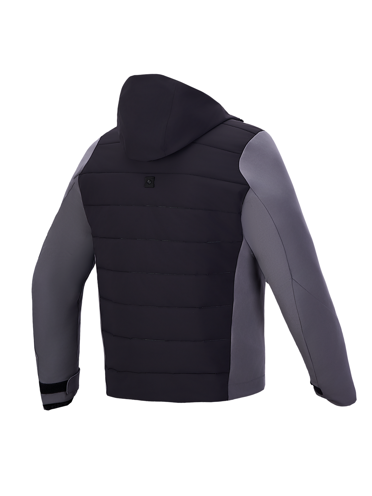 Alpinestars Therma Tech WP Jk, chaqueta de moto urbana con capucha integrada, vista trasera, negro y gris oscuro, impermeable, certificado CE clase A