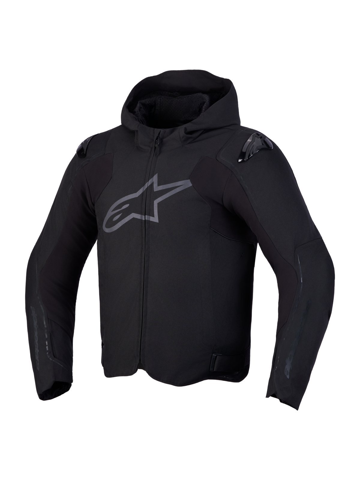 Alpinestars Zaca V 2 Waterproof Chaqueta, chaqueta de moto impermeable con capucha integrada y protecciones en los hombros, negra, con certificación CE