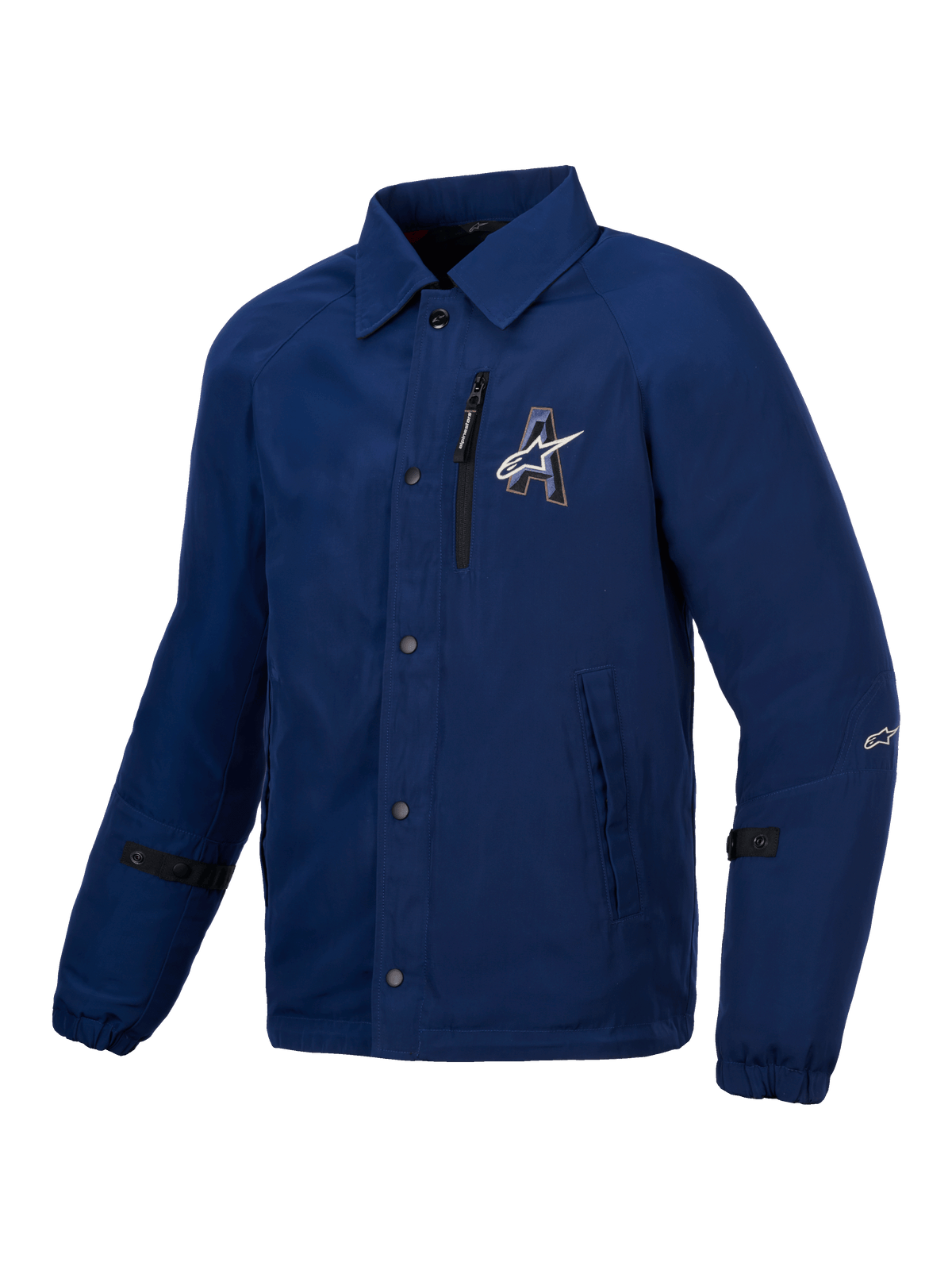 Alpinestars Revved WR, chaqueta de moto urbana, azul con estilo de entrenador, construcción satinada resistente al agua y certificación CE Nivel A