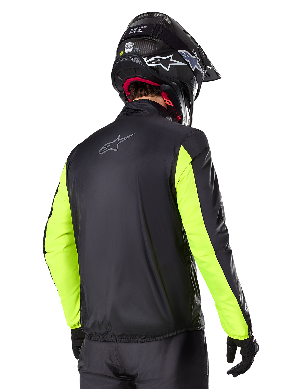 Alpinestars Bogotá Pro Drystar® Jacket, men's textile adventure touring jacket in black and yellow fluo, rear view.