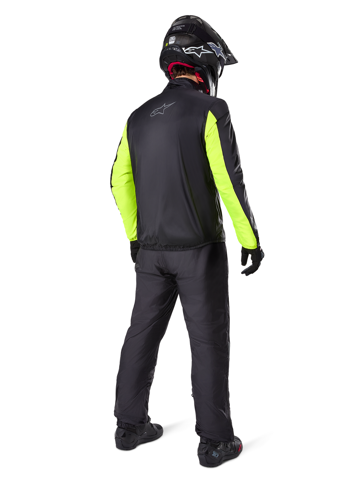Alpinestars Bogota' Pro Drystar Jacket, men's adventure touring motorcycle jacket in Black and Yellow Fluo, rear view.