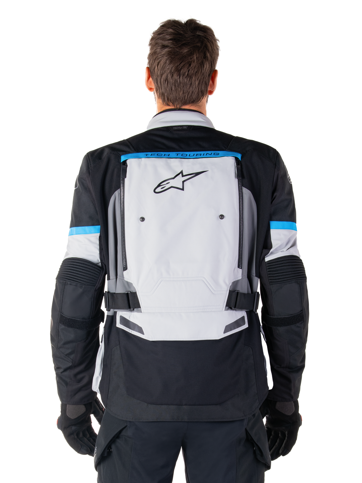 Alpinestars Bogotá Pro Drystar®, chaqueta de moto adventure touring, gris hielo y negro, vista trasera