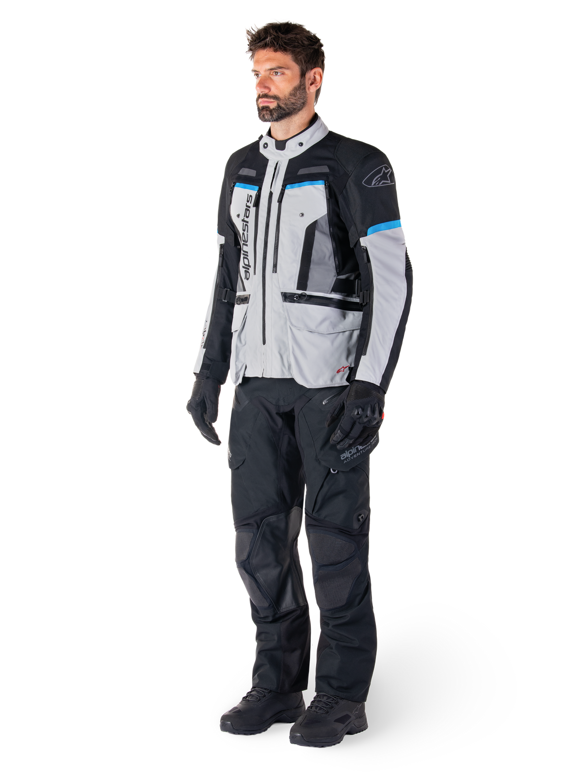 Alpinestars Bogotá Pro Drystar®, chaqueta de moto textil de aventura touring para hombre, gris y negra, preparada para Tech-Air®