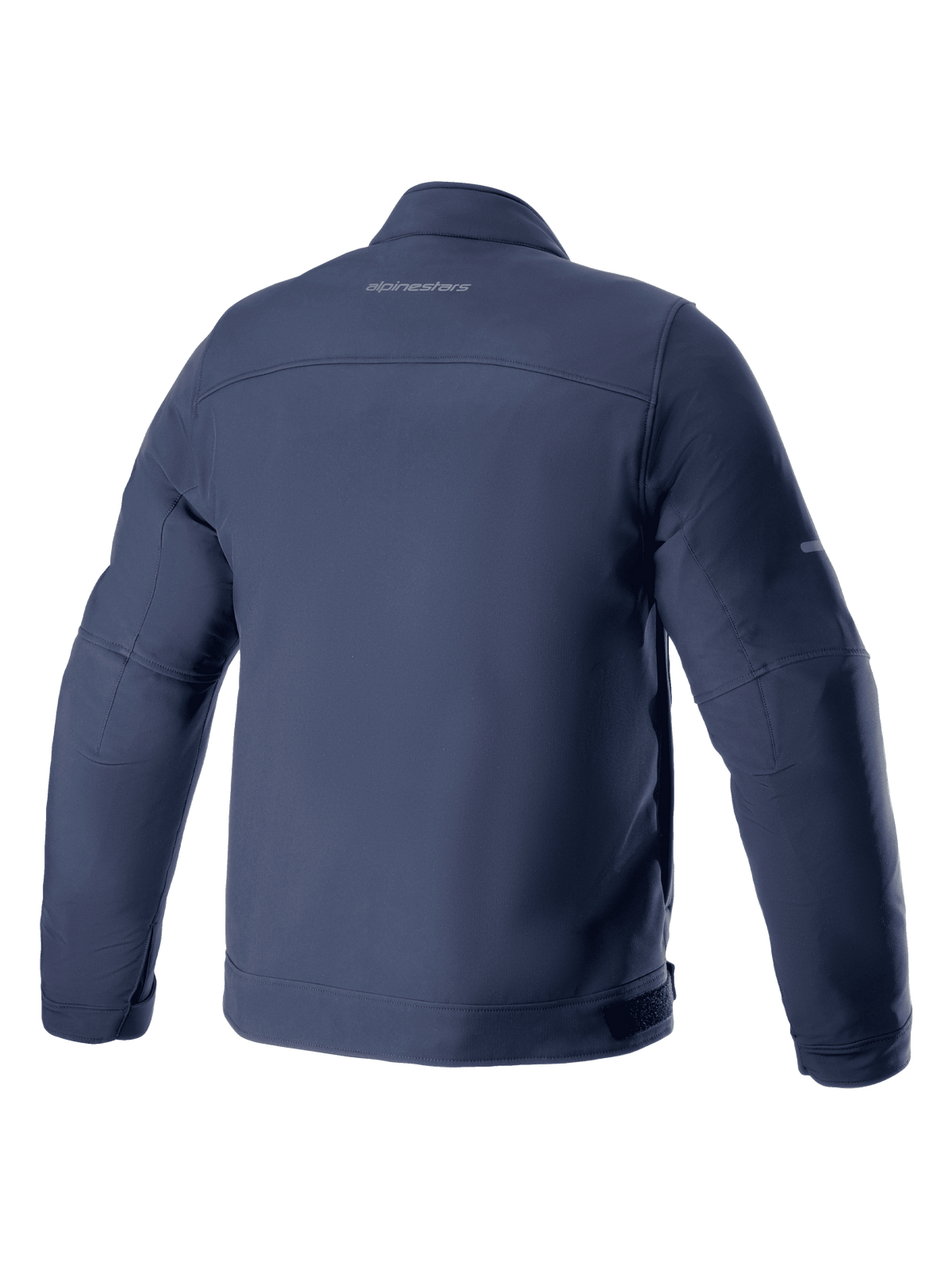 Alpinestars Husker Waterproof Jacket, chaqueta de moto, Night Navy, vista trasera, tejido softshell elástico con marca sutil en la parte superior de la espalda, estilo urbano con propiedades impermeables y cortavientos