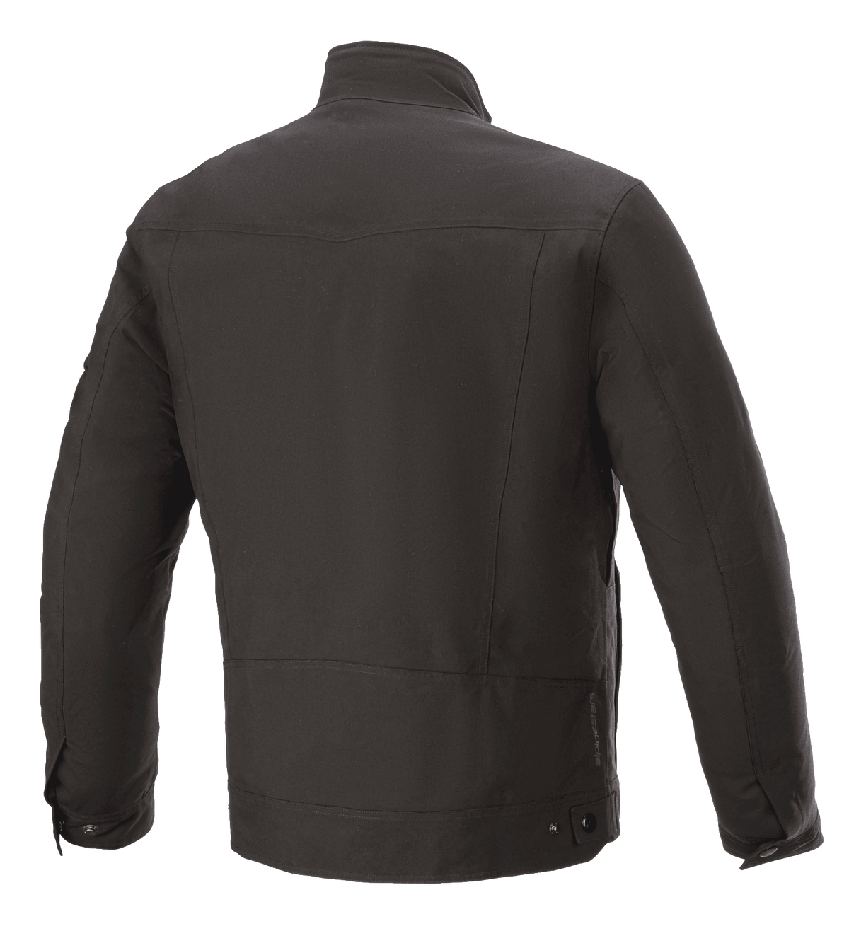 Alpinestars Solano Waterproof Jacket, Black, Rear View, Casual Urban Motorcycle Jacket, Waterproof Textile Construction, Straight Collar, Subtle Logo Detail on Lower Back