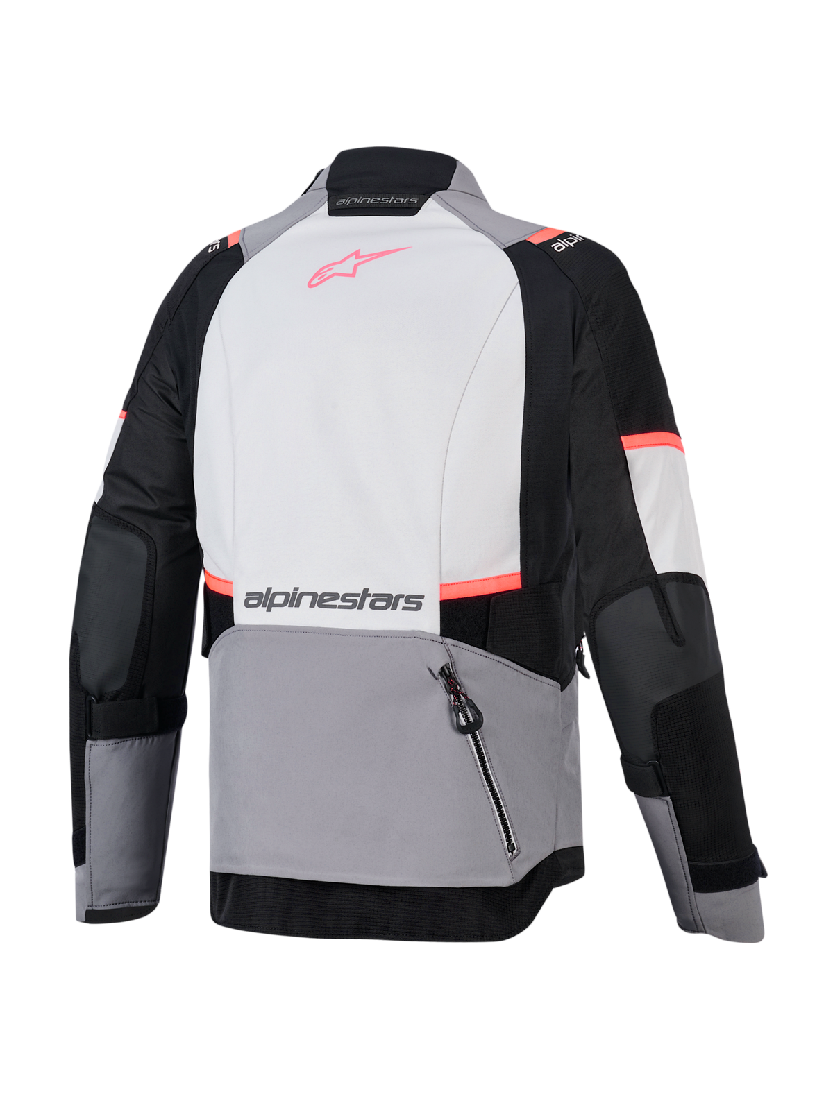 Alpinestars Stella Andes V4 Drystar Women's Adventure Jacket in gray and black, back view with rear storage pocket.