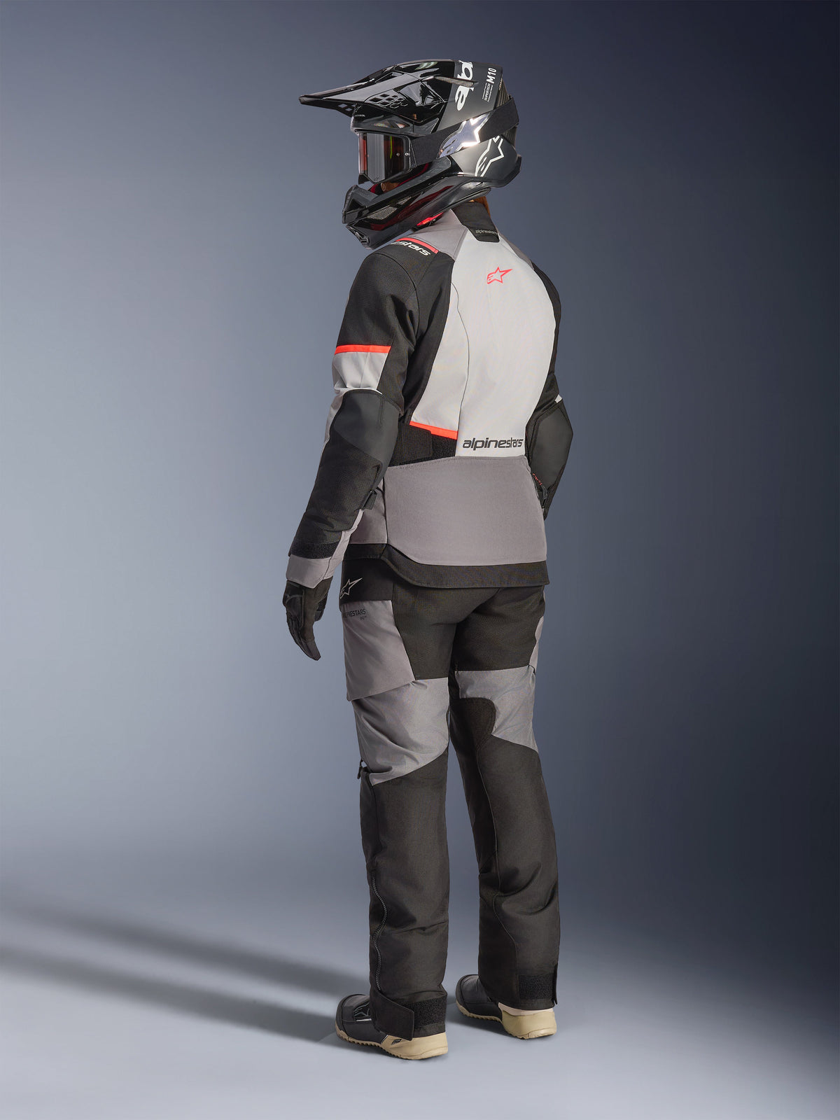 Alpinestars Stella Andes V4 Drystar® Jacket, Women's Adventure Jacket, Gray and Black, Waterproof Textile, Rear View.