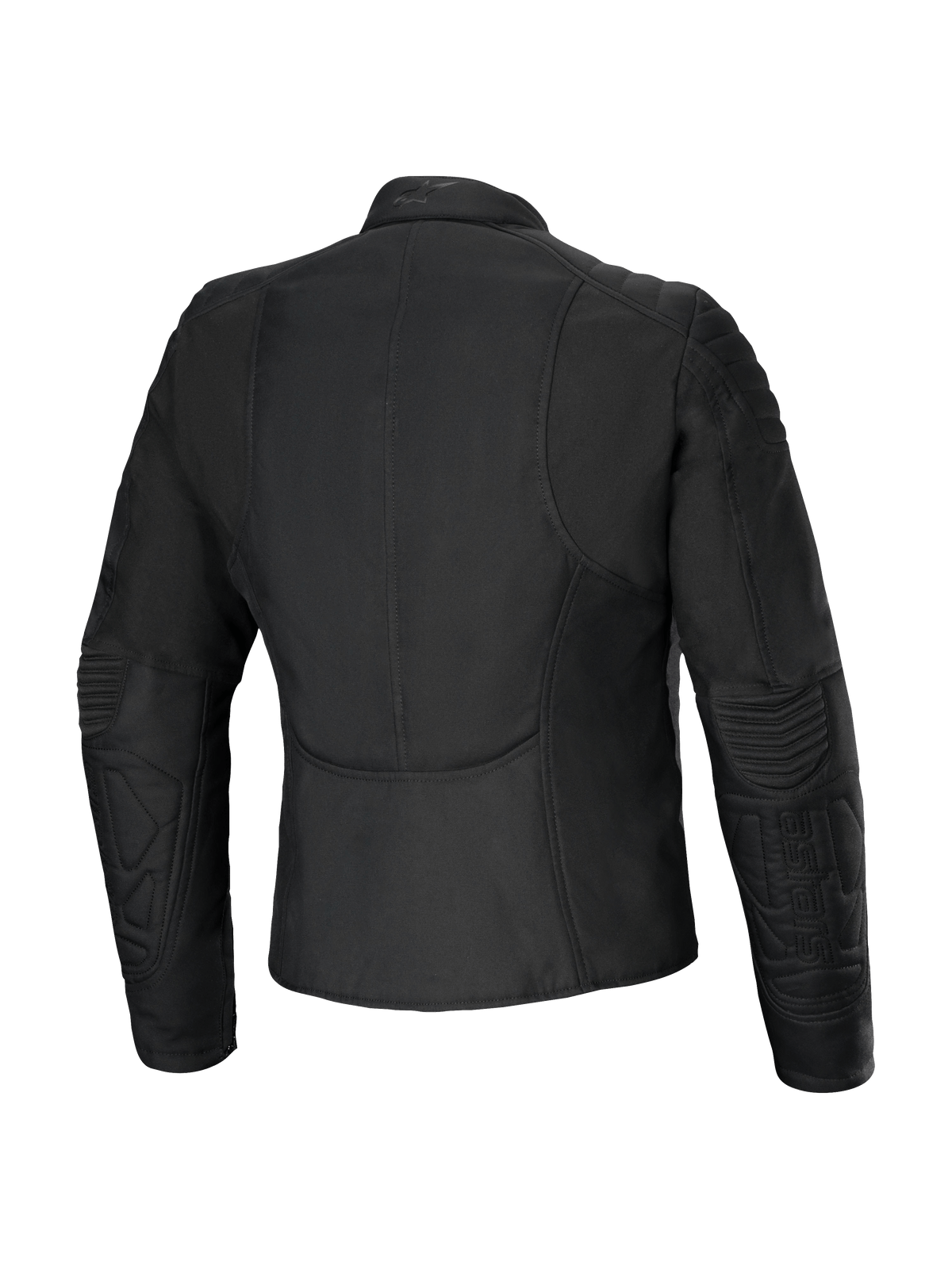 Chaqueta para mujer Alpinestars Isla WR, vista trasera, negro, chaqueta de moto urbana de ajuste entallado con detalles acolchados en hombros y antebrazos, tejido repelente al agua con acabado mate, diseño femenino entallado con perfil trasero alargado para mayor comodidad al conducir