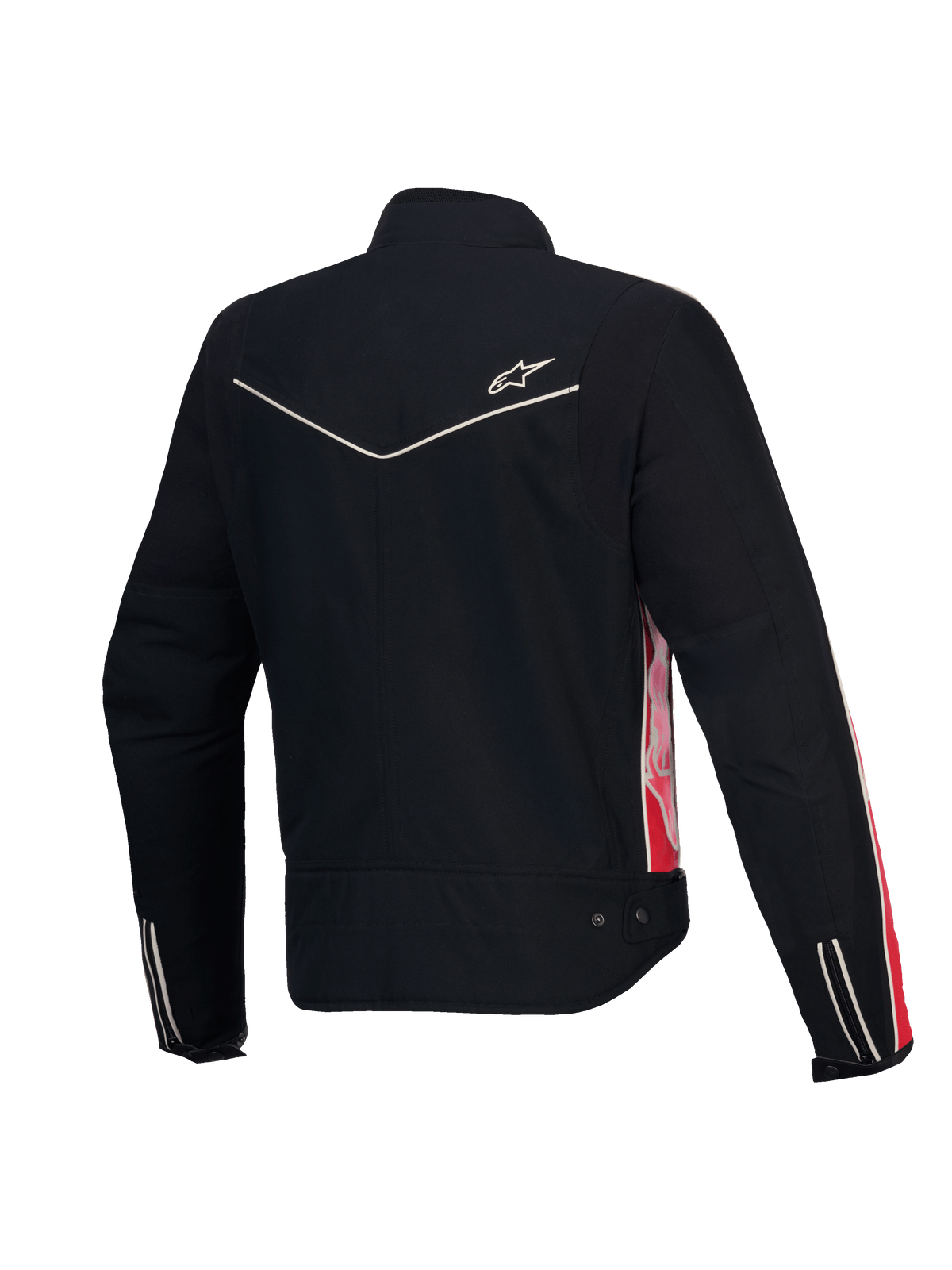 Alpinestars Chaqueta Resistente Al Agua Stella T-Dyno, chaqueta de moto para mujer, vista trasera en negro con detalles en rojo brillante y fucsia, con certificación CE, ajuste vintage de estilo biker