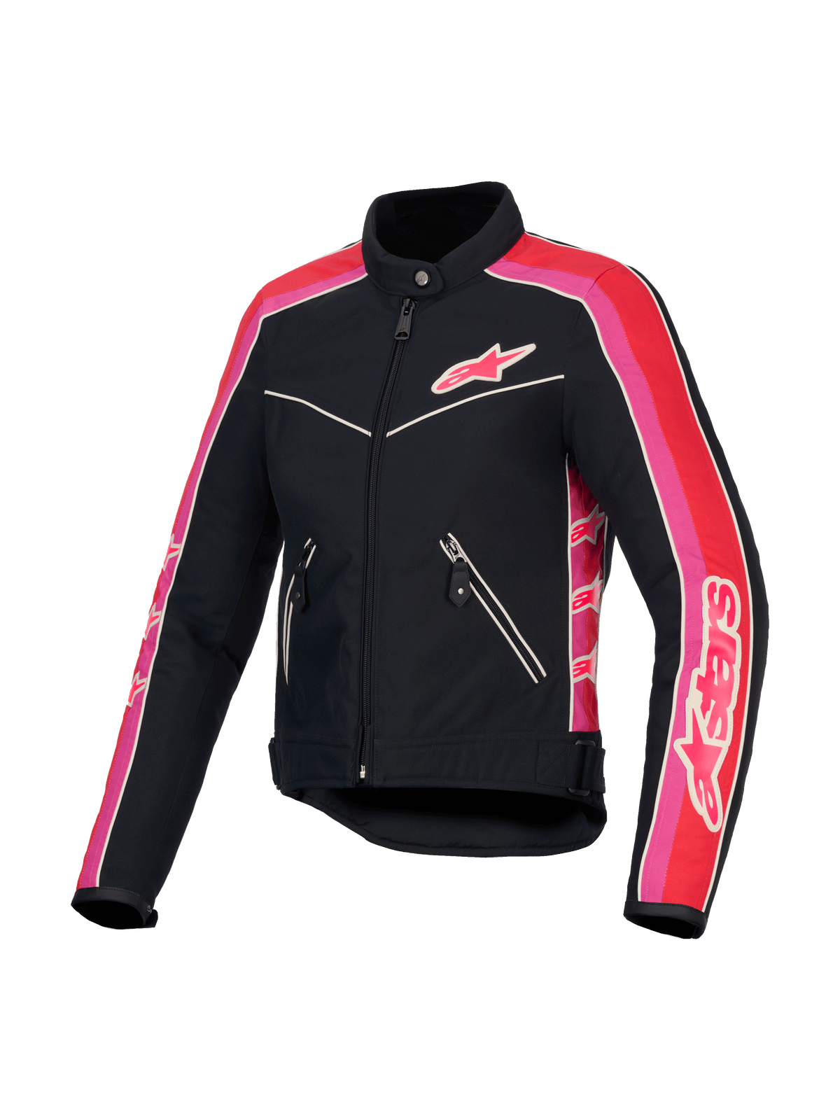 Alpinestars Stella T-Dyno WR, chaqueta de moto para mujer, negra, roja brillante y fucsia, resistente al agua, estilo vintage