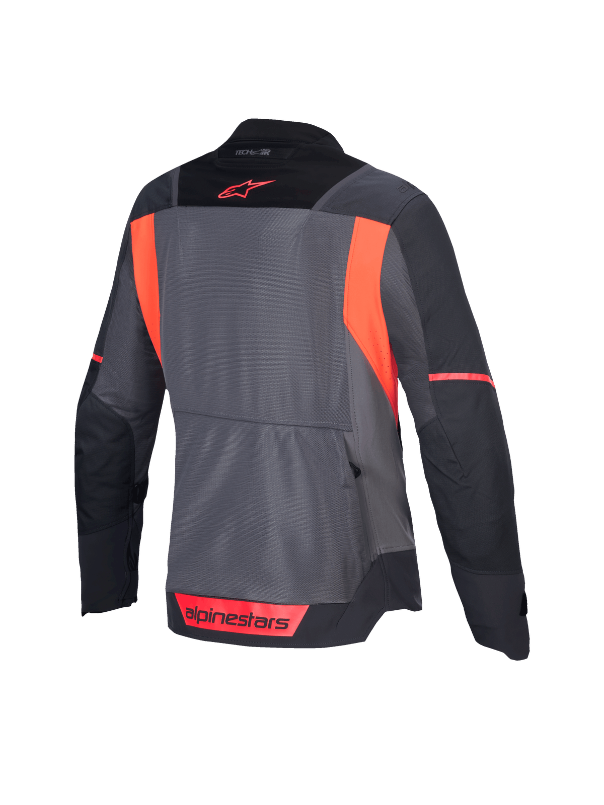 Alpinestars Chaqueta Stella ST-2 Air, chaqueta de moto touring para mujer, vista trasera con diseño en gris oscuro y coral flúor, paneles de ventilación de malla y certificación CE de nivel AA