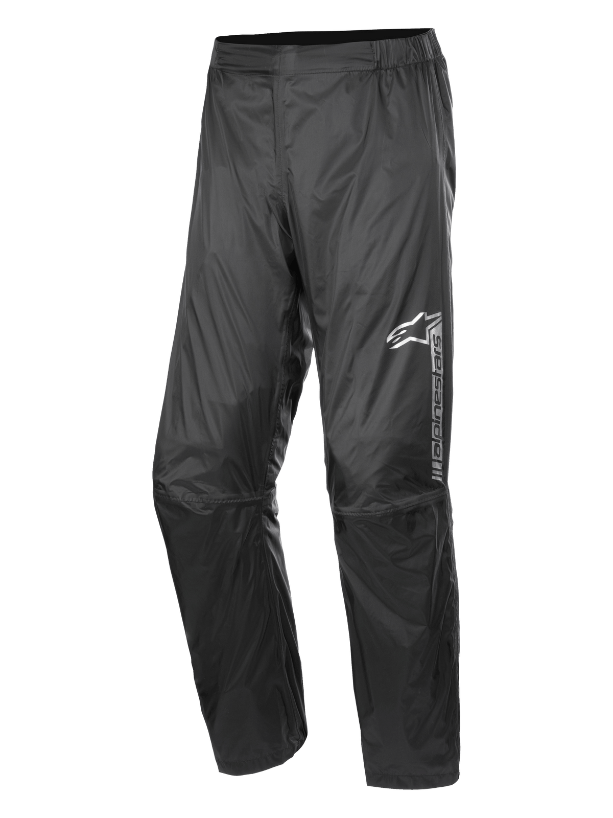 Alpinestars Hurricane Rain V2 Pant, pantalones impermeables para moto, negro, con logotipo reflectante en el muslo izquierdo, cintura elástica, diseño ergonómico en la rodilla y tejido laminado brillante resistente al viento para uso en carretera y turismo de aventura