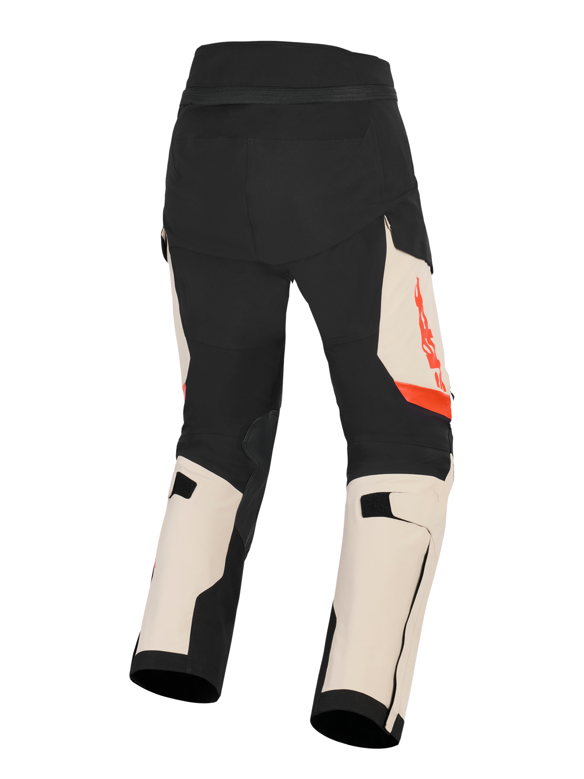 Alpinestars Pantalones Halo Pro Drystar® XF Laminados, pantalones de moto para adventure touring de hombre, negro mástic y beige con detalles en rojo, vista trasera que muestra la construcción ripstop elástica 3L y características de protección con certificación CE