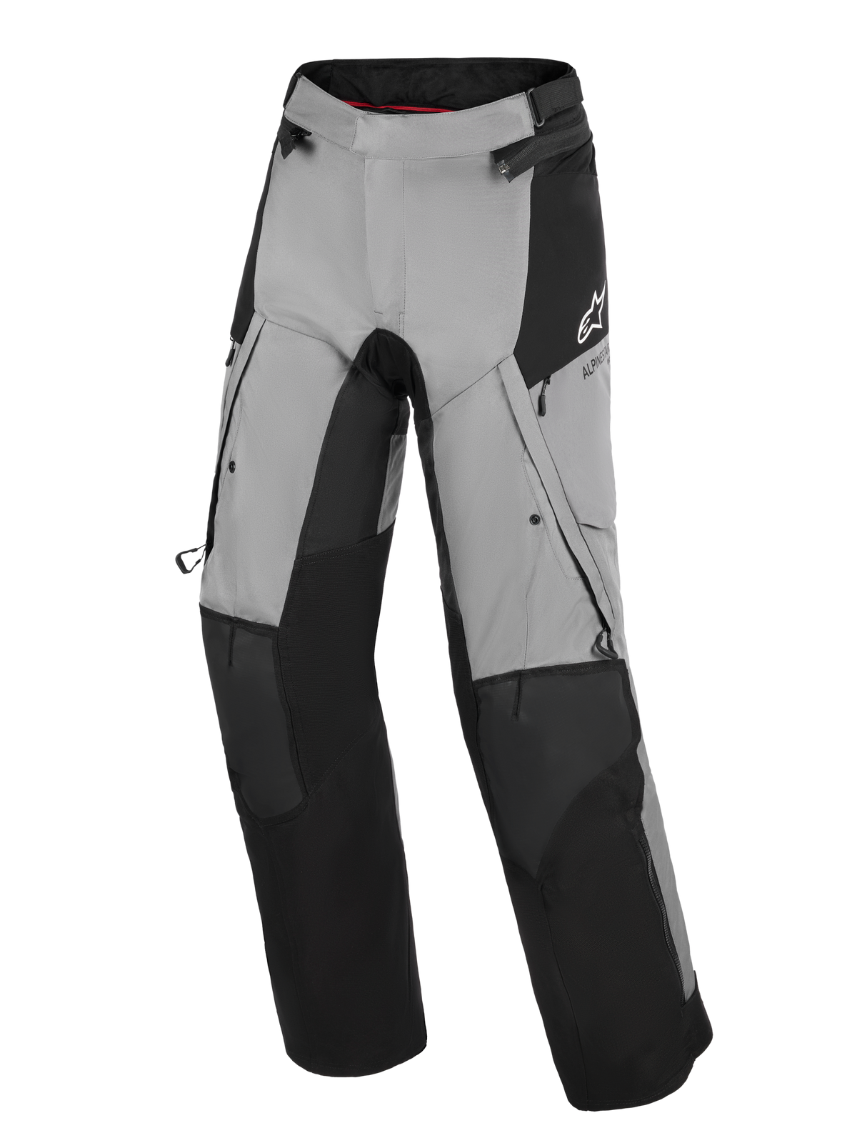 Alpinestars Andes V4 Drystar® Pants, pantalones de moto de aventura, negro y gris oscuro, con paneles reforzados en negro en rodillas y espinillas, ventilaciones con cremallera en los muslos y bolsillos tipo cargo, logo Alpinestars blanco en la cadera, diseñados para la conducción por carretera y aventura en cualquier clima.
