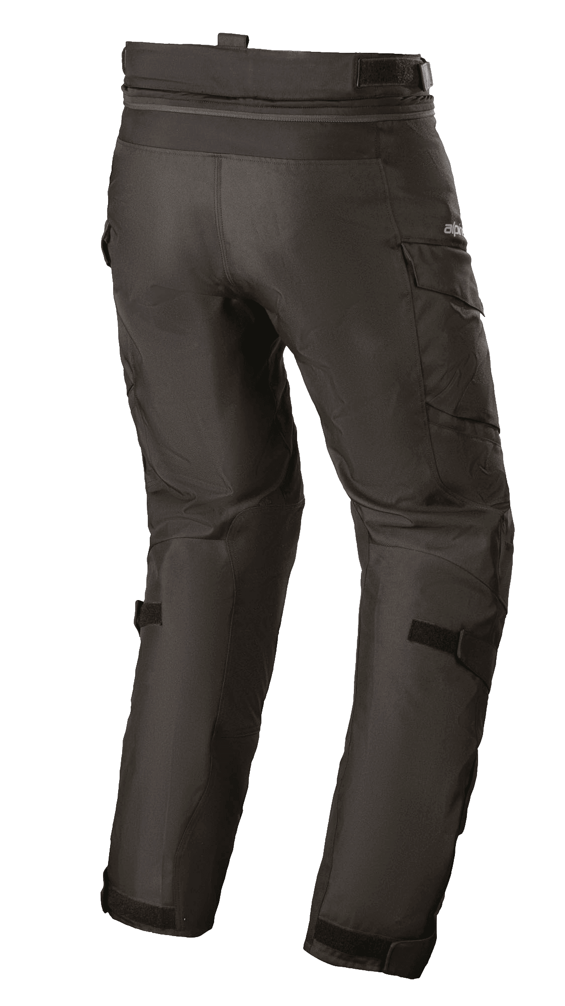 Alpinestars Andes V3 Drystar® Pants, Motorcycle Adventure Touring Pants, Black, Rear View, featuring cargo pockets, adjustable waist and knee straps, and connection zipper for jackets, durable textile construction