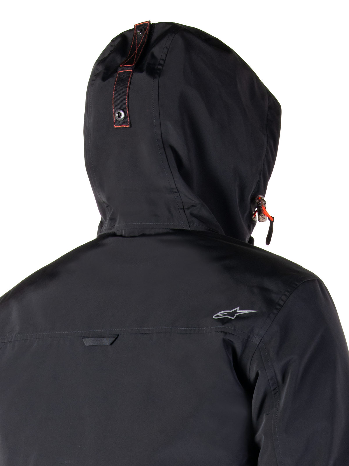 Alpinestars Mootant Waterproof Parka, Motorcycle Jacket, Spicy Orange and Black, featuring a modular 4-season design with a removable hood, utilitarian military style, and waterproof textile construction for all-weather riding.