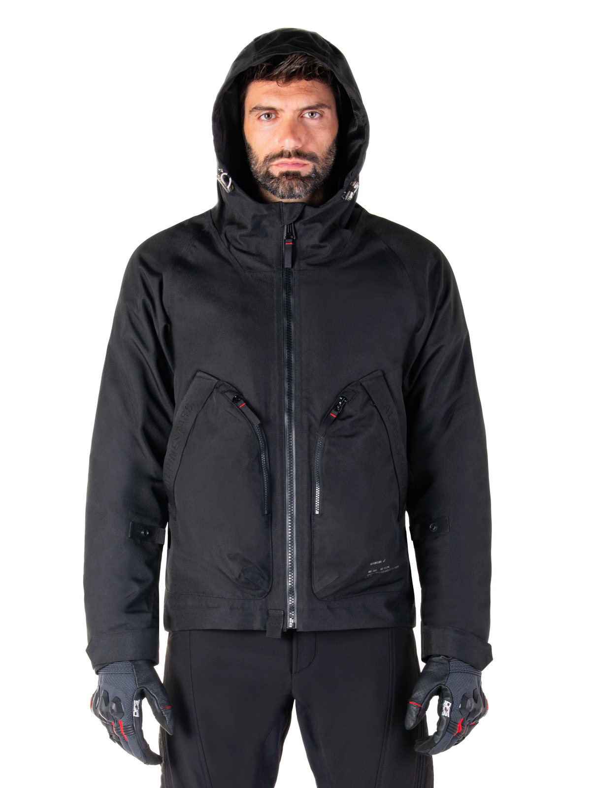 Alpinestars Parka Impermeable Morush, chaqueta de moto urbana para hombre, negra, tejido textil impermeable con capucha y bolsillos amplios, diseño minimalista para motociclismo urbano.