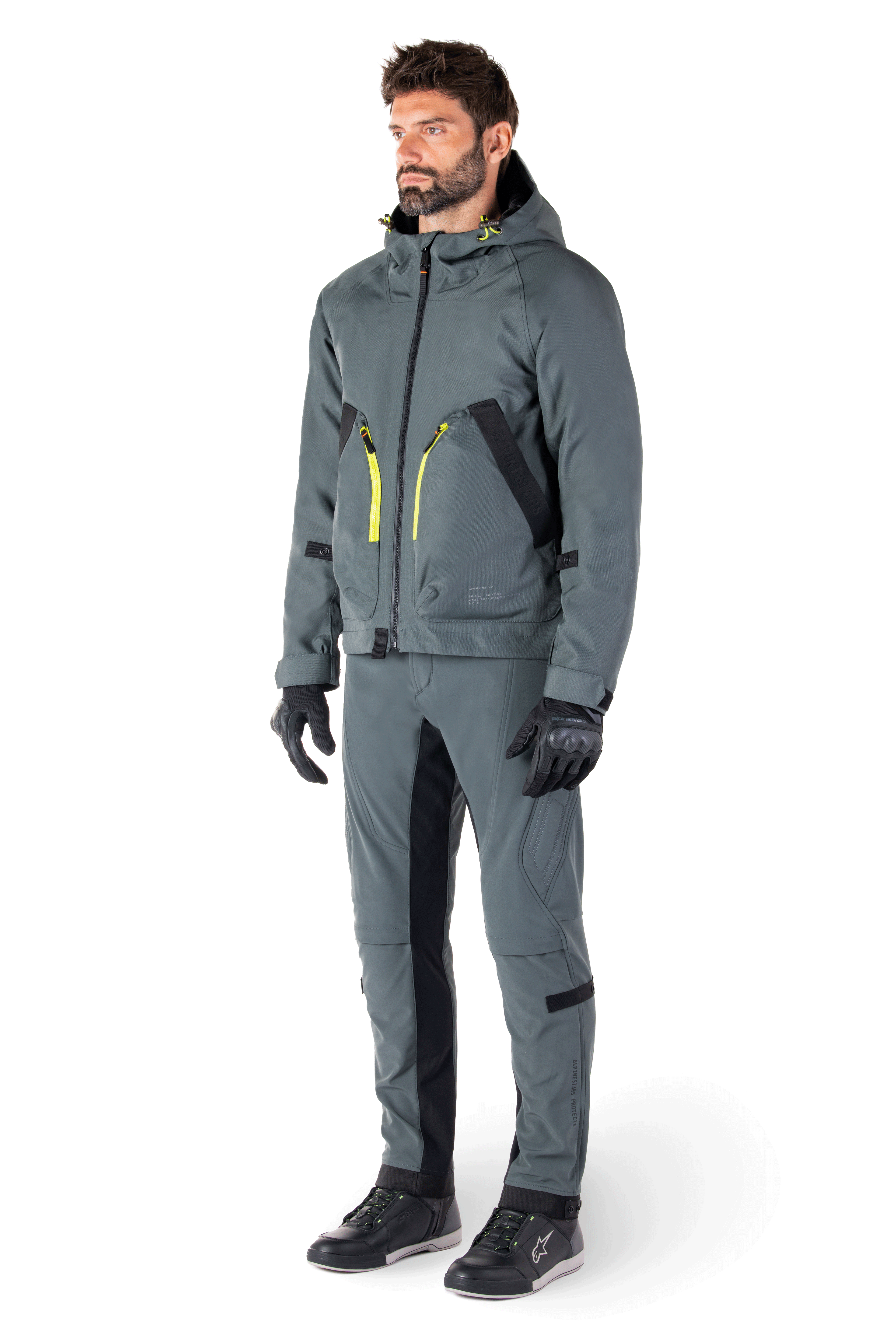 Alpinestars Morush Waterproof Parka in Urban Gray, streetwear-inspired motorcycle jacket featuring a stormproof hood, large 3D front pockets, and a minimalist urban design.